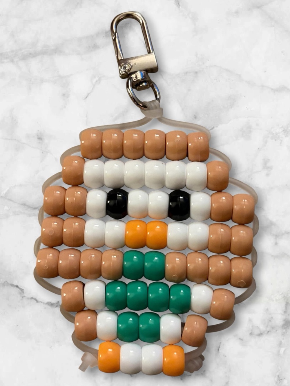 Beaded Pokemon Rowlet Keychain - Tan, White, Green, Orange
